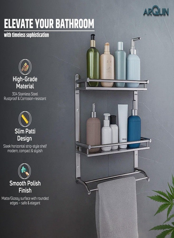 ARQUIN Bathroom Shelf | Bathroom Organiser Racks and Shelf | 304 Stainless Steel Wall Mount 3-Layer Multi-Purpose Shelf I Kitchen Wall Mount Shelf Organizer 5x15x6 Inch - Image 3